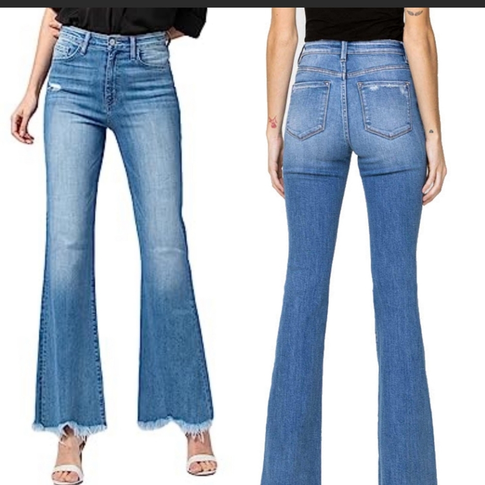 NWT!! Flying Monkey Y3230 Light Wash Super High Waisted Raw Hem Flare Denim Jean - Picture 4 of 13